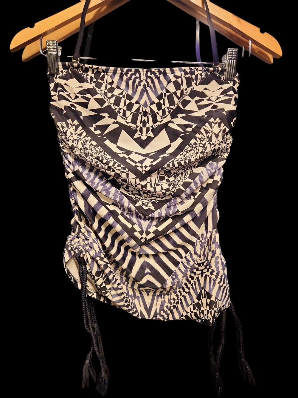 Graphic Black, Blue & White  Ruched Tankini Top